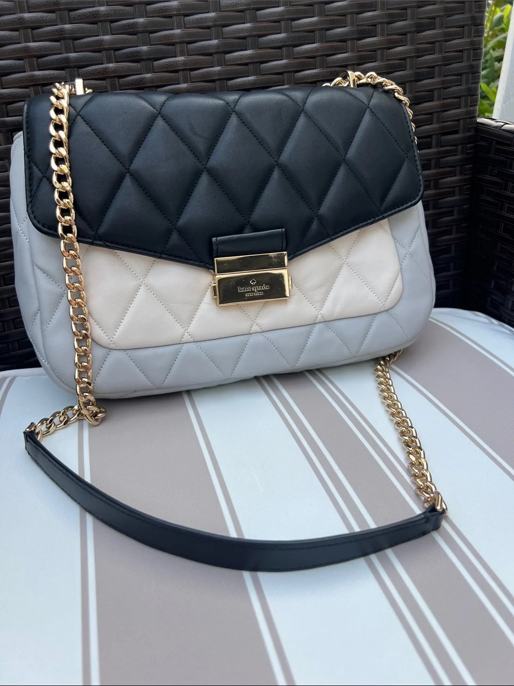 kate spade Two-Tone Quilted Crossbody Bag in Black, Cream, Gray